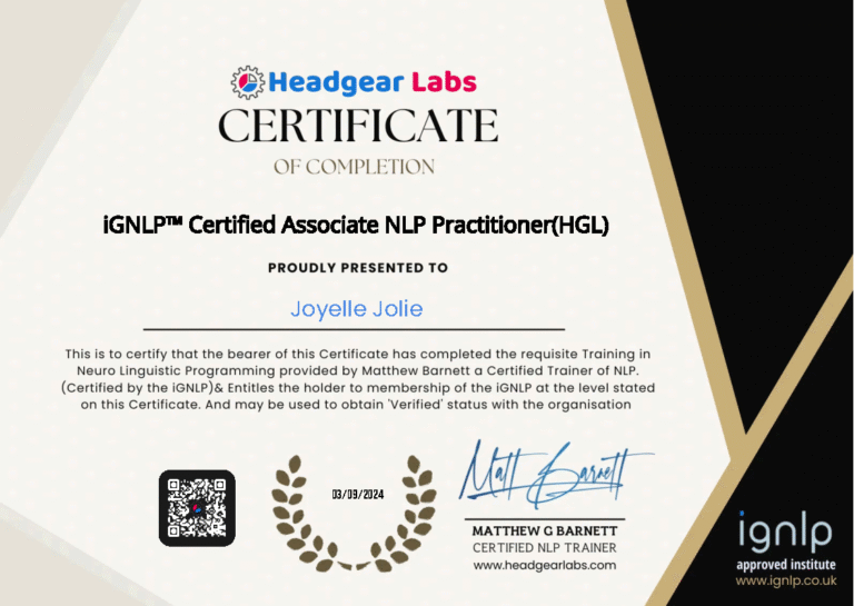 Headgear Labs iGNLP - Joy Jolie Certified NLP Practitioner